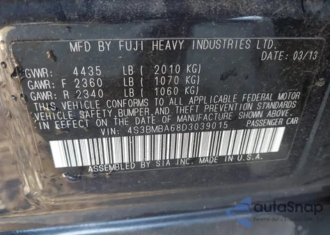 2013 Subaru Legacy 2.5I from USA, damaged, VIN 4S3BMBA68D3039015